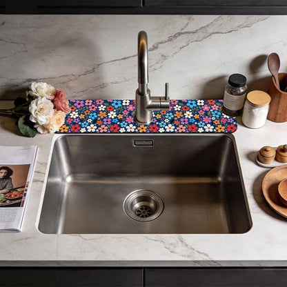 2 Pcs Floral Print Kitchen Sink Splash Guard Faucet Mat Plants Floral patterns Faucet Mat for Sinks Absorbing Drying Mats for Kitchen Bathroom, 23.6x5.5inch