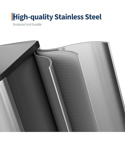 2 x 8 Gal (2 x 30 L) Dual Compartment Trash Can - Stainless Steel Garbage Recycling Bin with Soft Close Lids, Removable Liner Buckets, 16 Gallon/60 L Step on Kitchen Waste Container - Silver