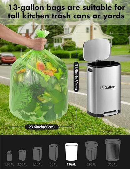 Trash bags 13 Gallon Biodegradable: Aievrgad Garbage bags for tall kitchen trash can liner, 50 count,Unscented, Heavy Duty, Thickened, for food/kitchen waste or Graden,green 50L