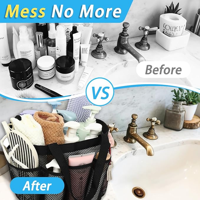 Fammart Mesh Shower Caddy Portable for College Dorm Room Essentials, 8-Pocket Large Shower Basket Tote Bag with 2 Handles for Toiletry, Bathroom, Beach, Camp, Gym