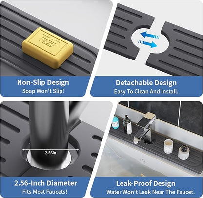 Faucet Mat for Kitchen Sink, Water Absorbent Kitchen Faucet Mat, Durable Sink Splash Guard with Raised Feet, Diatomite Fast Drying Kitchen Sink Faucet Mat, Stone Drying Tray for Bathroom Counter