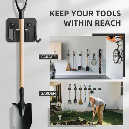 Broom Holder Wall Mount with Screws (4 Pack) Broom and Mop Organizer Wall Hanging, Anti-Slip Mop Holder Broom Hanger with Hooks, Stainless Steel Tool Rack for Garden Garage Organization
