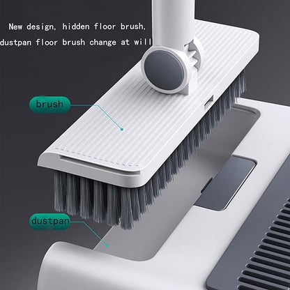 3-in-1 Broom and Dustpan Set with Cleaning Teeth, 38" Stainless Steel Long Handle,Standing Storage, Indoor Sweeping Combo for for Home & Kitchen, Brooms with Dustpan Combo Set, White