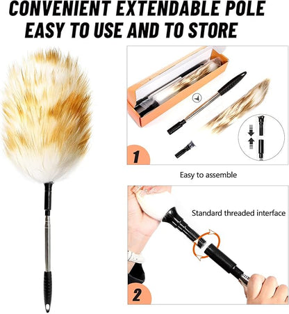 Extendable Lambswool Duster 82inch with Aluminium Alloy Handle, Natural Long Feather Duster for Cleaning Fans, Ceiling, Bookshelevs, for Home&Office