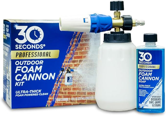 30 SECONDS Foam Cannon Kit – Pressure Washer Sprayer + 8 fl. oz. Soap – Foaming Cleaner for Siding, Decks, Driveways & Outdoor Surfaces