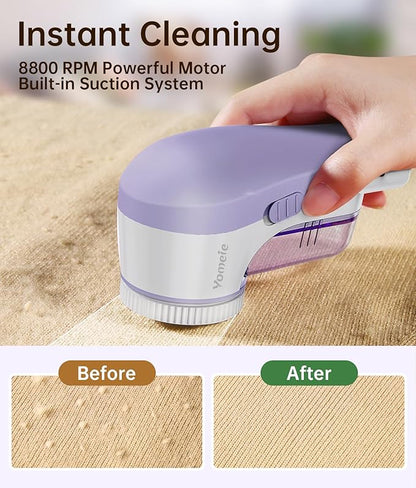 Fabric Shaver Rechargeable, Electric Lint Remover & Pill Remover for Clothes, USB-C Sweater Shaver with 6-Leaf Blade Depiller, Removes Fuzz Pills Bobbles from Cashmere Fleece Couch Furniture