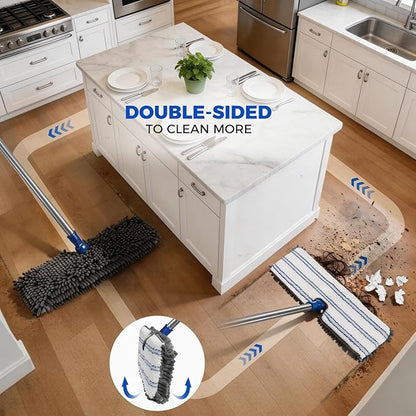 Masthome Microfiber Mops for Floor Cleaning,Dust Mop with 4 Reusable Pads,Flat Flip Mops for Wet & Dry Use,Professional Microfiber Mop for Hardwood, Laminate,Tile Floor Cleaning-1 Scraper