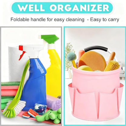 Cleaning Caddy for Cleaning Supplies,17L Cleaning Supply Caddy with Handle Foldable Cleaning Supplies Organizer Bucket Cleaning Products Organizers for Home, Garden (Light Pink)