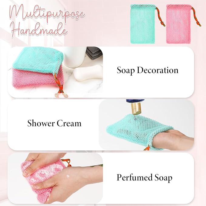 SynHHergyx Mesh Soap Bag, 2 PCS Soap Savers Bar-Soap Pouch Exfoliating Mesh Soaps Bags for Soaps Bars Shower Bath