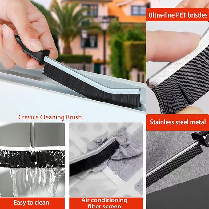 Hard Bristle Crevice Cleaning Brush.Multi-Purpose New Cleaning Brush Tool, Black Bristles with Ergonomic Grip Bathroom Gap Brush, Home, Kitchen, Bathroom, Faucets, Toilet,Window, Vehicle, (8)