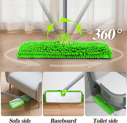 MASTERTOP Microfiber Mops for Floor Cleaning, Double-Sided Dust Mop with 4 Reusable & Washable Mop Pads, Wet Dry Flat Mop with Extension Stainless Steel Handle for Hardwood, Vinyl, Laminate