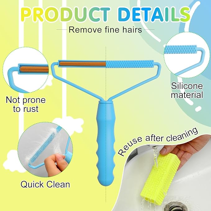 Honeydak 3 Pieces Hair Remover Tool Dog Hair Remover Pro Silicone Cleaner Brush Roller Fuzz Hairball Brush for Carpet Rake, Car Mat, Couch, Pet Bed, Clothes (Yellow, Light Blue)