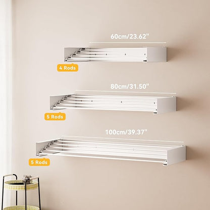 Wall Mounted Drying Rack - 23.6 Inch Stainless Steel Clothes Drying Rack Collapsible, Heavy Duty 60LBS Laundry Drying Rack, Retractable Folding Dryer Racks for Laundry Drying Indoor/Outdoor