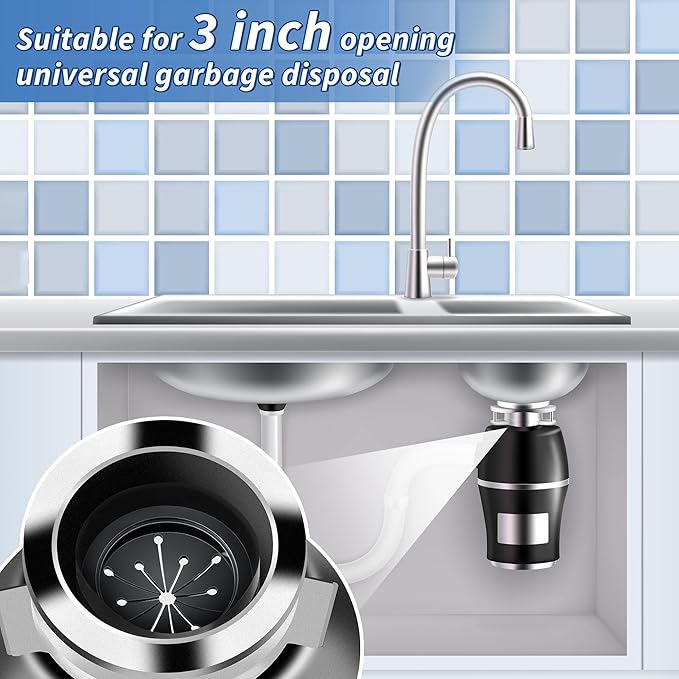 Meonum 4Pcs 3 Inch Garbage Disposal Splash Guards with Round Kitchen Sink Stopper, Universal Rubber Food Waste Disposal Cover, Baffle Accessories and Drain Plugs