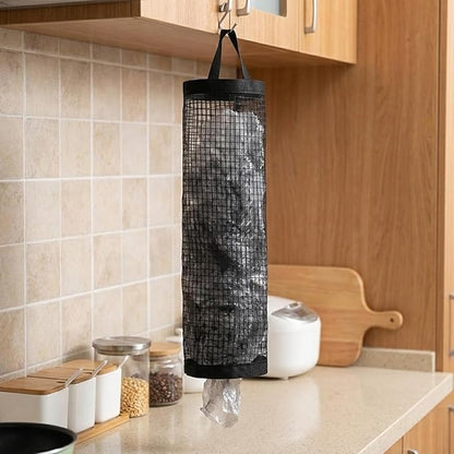 Thinp 3 Pcs Plastic Bag Holder, Grocery Bag Organizer Hanging Storage Dispensers Mesh Bags Dispenser Organizer Breathable Shopping Bags Storage for Home Kitchen Pantry (Black)
