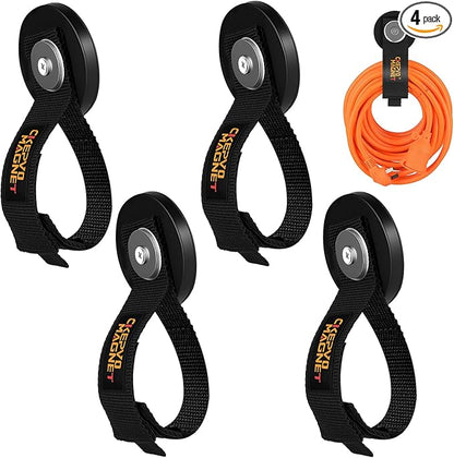 Magnetic Tool Holder with Adjustable Straps - 4Pcs Heavy Duty Garage Hooks for Extension Cord, Hose, Power Tools 2.59 INCH, No Scratch Design, RV/Boat/Workshop (4, 2.59''Magnet)