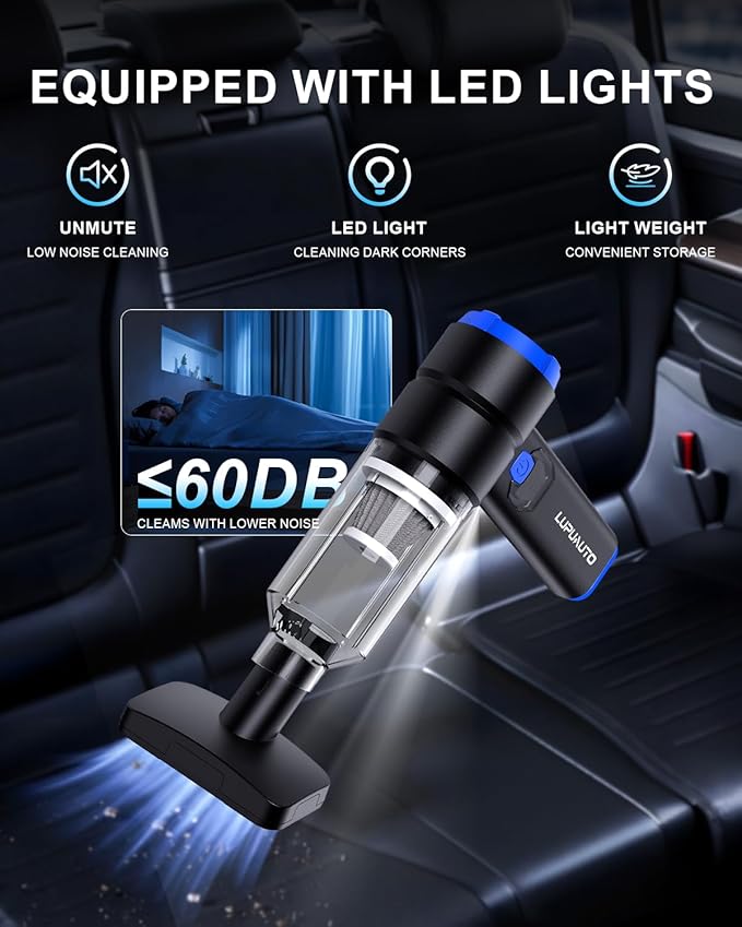 Handheld Car Vacuum Cleaner, 4-in-1 Portable Mini Vacuum with 4 Suction Modes, 21000Pa Cordless Vacuum Cleaner Rechargeable with LED Light, Type-C Charge for Car, Home, Office, Pet Hair, Keyboard