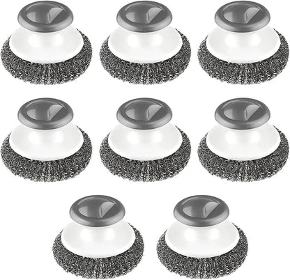 8 Pcs Stainless Steel Scrubber Steel Wool Scrubber Tool Scrubbing Scouring Brush Ball with Handle for Home Kitchen Pots Pans