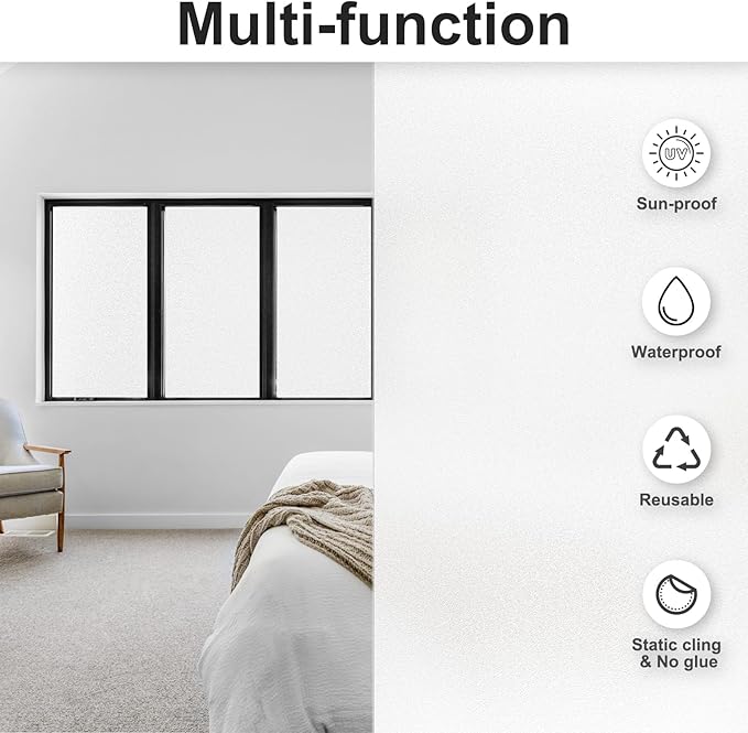 MAGIDEKOR Window Privacy Film with Installation Tools, Frosted Glass Window Film, Heat Blocking Static Clings Reusable Frosting Window Film for Bathroom, Home, Office - 29.5 Inch X 6.5 Feet