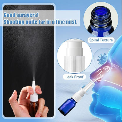 10 Pcs Nasal Spray Bottle, 10ML/0.35OZ Glass Brown and Bule Nasal Spray Bottles Empty Refillable with 2 Funnels and 2 Labels