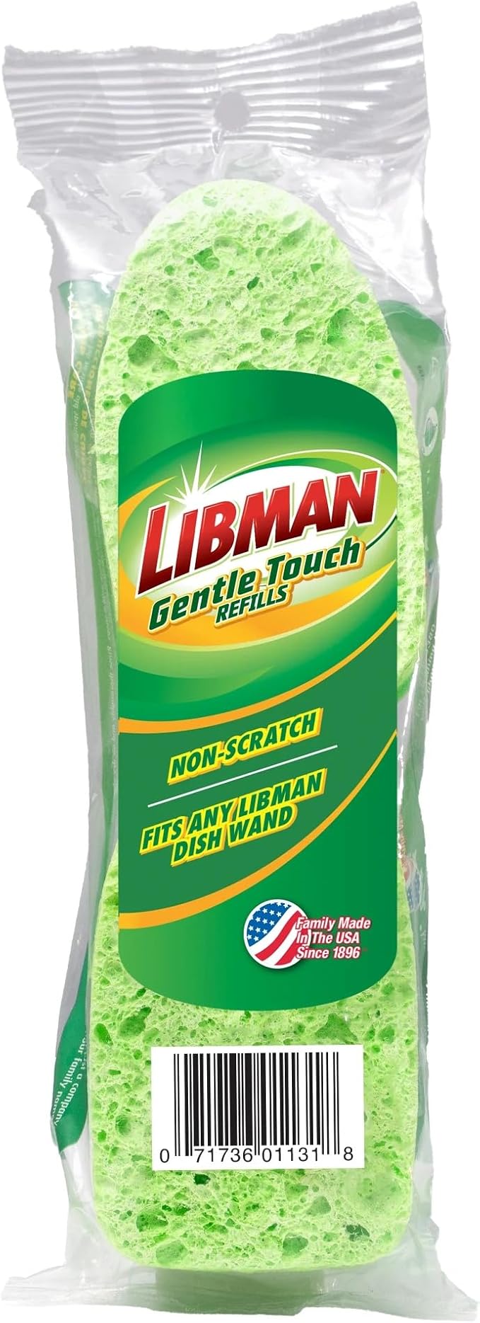 Libman 1131 Gentle Touch Dish Wand Refills, Non-Scratch Cellulose Sponge Heads with Scraper, Fits Libman #1130 Foaming Dish Wand, Made in USA, 12 Refills Total
