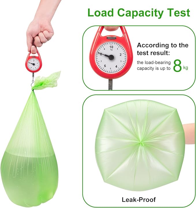 Inwaysin 200 Count 2.6 Gallon Plant Starch Based Bathroom Trash Bags, Strong, Unscented, Expanded, Green, 10L