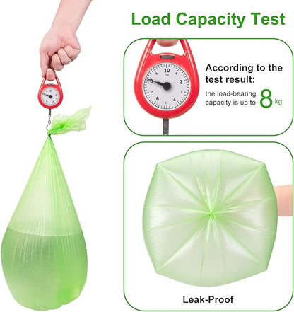 Inwaysin 200 Count 2.6 Gallon Plant Starch Based Bathroom Trash Bags, Strong, Unscented, Expanded, Green, 10L
