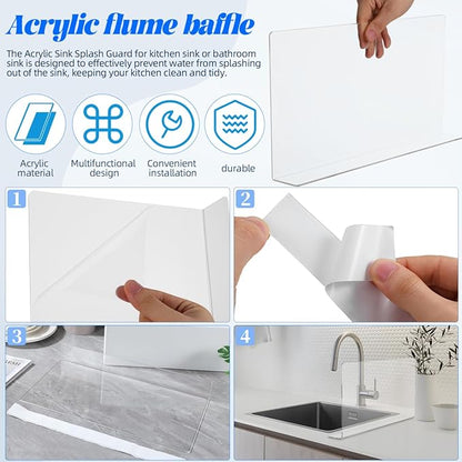 PRETYZOOM Acrylic Sink Water Splash Guard, 15.7x8 Inches Sink Splash Guards Splatter Panel, Kitchen Protective Splatter Barrier, Universal Fit