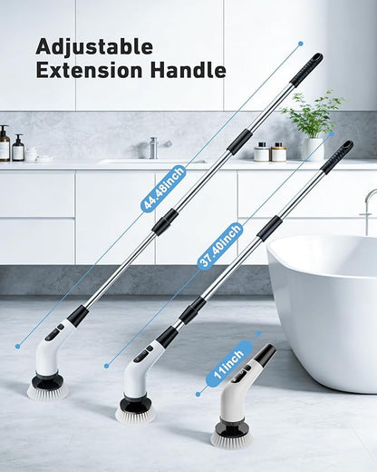 Powerful Electric Spin Scrubber, for Mom, Cordless Cleaning Brush, 90-Min Extended Runtime, Telescopic Long Handle, 8 Replaceable Heads, 2 Speeds for Bathroom, Floor & Glass