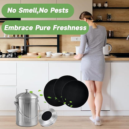 LMJP 6.7 Inch Charcoal Filters for 8 Pack Kitchen Countertop Compost Bins- Extra Thick 0.4" for Longer Lasting Activated Carbon