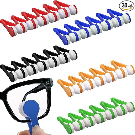 30 Pieces Mini Sun Glasses Eyeglass Microfiber Cleaner Glasses Soft Brush Tool Accessories Mini Spectacles Brush Cleaning Tool Eyeglasses Cleaner Microfiber Cleaning Clip, 5 Colors