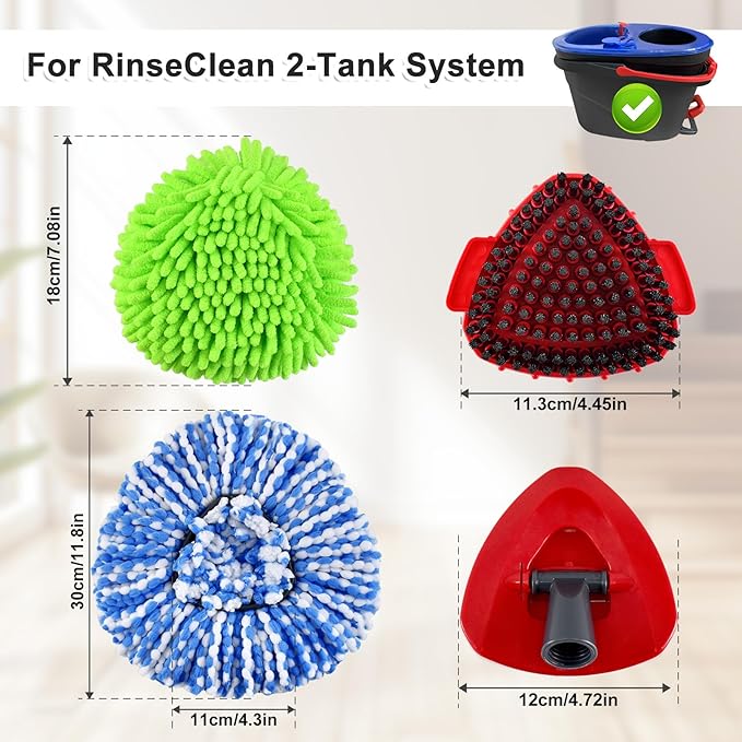 Mop Head Replacement for O Cedar, Spin Mop Replacement Head for Ocedar Easywring 2 Tank System, Mop Heads Includeds 4 Mop Replacement Heads , 1 Spin Scrub Brush & 1 Base