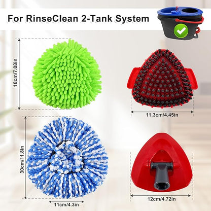 Mop Head Replacement for O Cedar, Spin Mop Replacement Head for Ocedar Easywring 2 Tank System, Mop Heads Includeds 4 Mop Replacement Heads , 1 Spin Scrub Brush & 1 Base