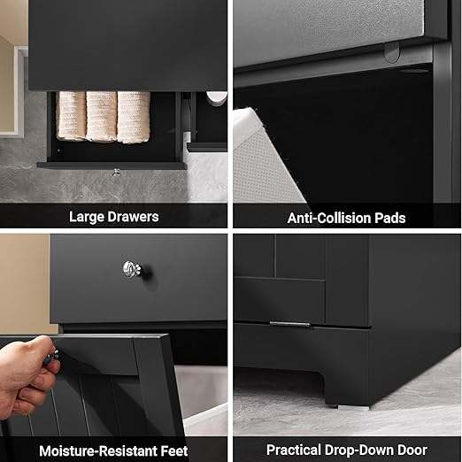 Double Tilt Out Trash Can Cabinet – Hidden Wooden Kitchen Trash Bin Cabinet with 2x10 Gallon Garbage Can, Pet Proof Tilt Out Garbage Holder, Storage Cabinet for Trash in Kitchens, Black, BZR33