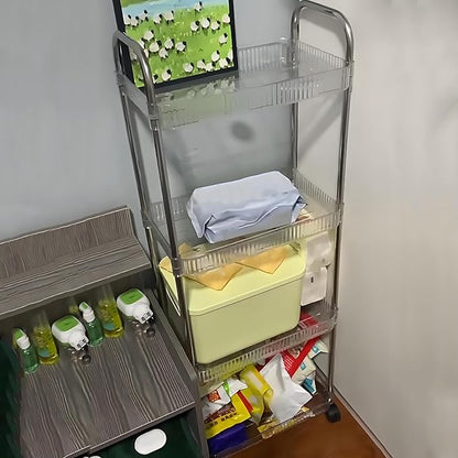 4 Tier Kitchen Bathroom Storage Rolling Cart 39 Inches Tall Slim Utility Rolling Shelf Cart with 4 Universal Wheels Coner Storage Shelves Cart (Acrylic)