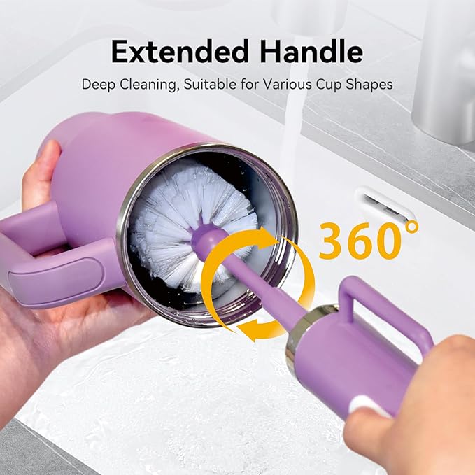 Electric Bottle Brush Cleaner with Straw Brush, 2 in 1 Long Handle Bottle Cleaning Brush for Stanley Cups, Sports Bottles, Baby Bottles, Mugs, Tumblers and Straws