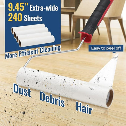 Lint Rollers for Pet Hair Extra Sticky, 9.45" Wide Large Lint Roller, 240 Adhesive Sheets Rollers, 79" Long Handle Sticky Mop for Carpets, Clothing, Floor, Bed, Home Cleaning, Loving Pet Owners