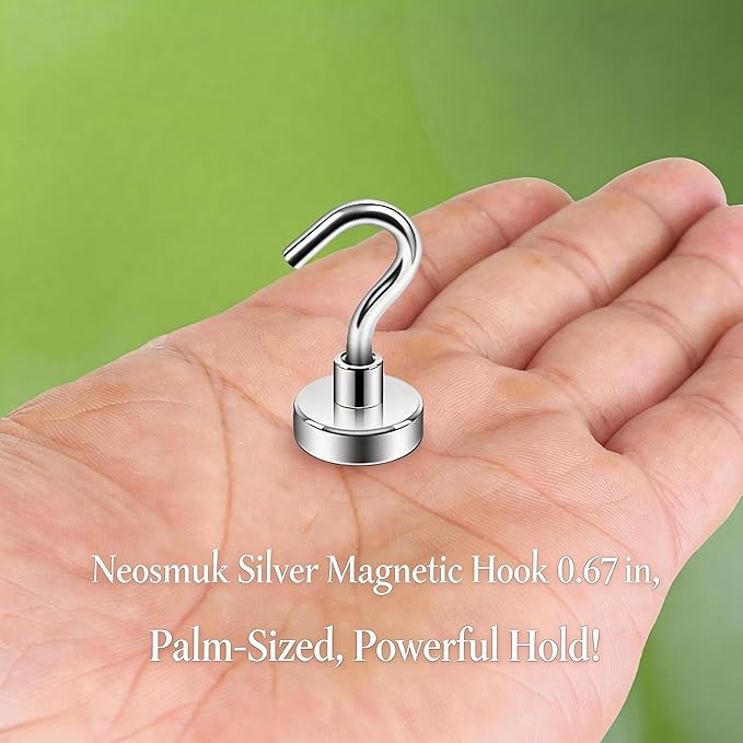 Neosmuk Magnetic Hooks, Heavy Duty 30lb+ Strong Magnet Hook for Cruise Cabins, Cruise Ship Essentials for Hanging, Metal Wall Refrigerator Hangers (Silver White, 12 Pack)
