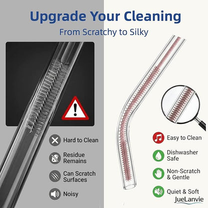 2-in-1 Dual-Head Straw Brush, Silicone Cleaning Brush for Straws & Lid Gaps, Long Flexible for Tumblers & Bottles, Non-Slip Handle, No-Scratch, 2 Pack (6mm & 9mm), Durable & Reusable (Blush Pink)