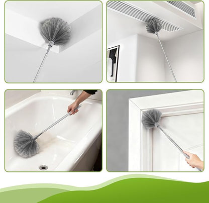 7-Piece Microfiber Feather Duster Set with Extension Pole (16.1" to 100"), Extendable Cobweb & Ceiling Fan Duster for Cleaning Cobweb, Ceiling Fan, Blind, Furniture
