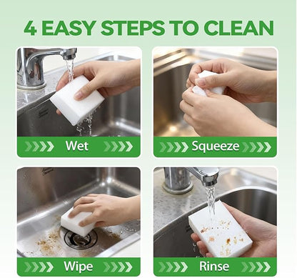 Magic Eraser Sponge, Water-Activated Cleaning Pads Sponge Mop, Bulk Pack Multi-Purpose Melamine Foam Cleaner for Kitchen, Bathroom, Walls, Shoes & Car, Non-Scratch & Reusable (50)