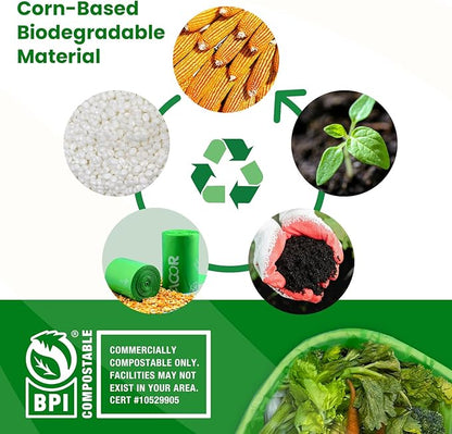 1.6 Gallon Compostable Food Scrap Bags Handle Tie for Kitchen Countertop Bin, 6 Liter Small Compost Bags, 50 Count, BPI Certified and Meet The ASTM D6400 Standard