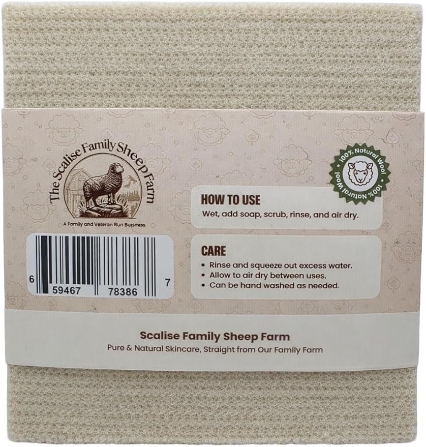 Scalise Family Sheep Farm Wool Dish Sponge 5"x5" – Natural Sponge Dish Non Scratch | Organic Kitchen Sponges for Sink Cleaning | Long Lasting Wool Scrubber for Kitchen