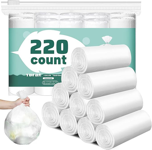 220 Count-4 Gallon Trash Bag, White Trash Bags, Bathroom Trash Bags Small Garbage Bags for Bathroom Can,White 4 Gal Small Trash Can Liners,Unscented Garbage Bag