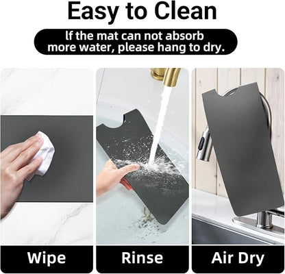 LOPNUR Faucet Mat for Kitchen Sink Cuttable, 29 Inch Extra Long Sink Splash Guard Behind Faucet, Super Absorbent Diatomite Sink Protector Mat, Bathroom Water Splash Guard Fast Dry, Easy to Cut, Grey