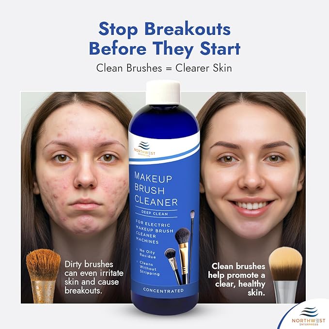 NORTHWEST ENTERPRISES Makeup Brush Cleaner Solution for Electric Makeup Brush Cleaner Machines - Professional Grade (16 ounces)