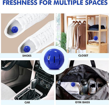Sneaker Deodorizer Shoe Freshener Balls 6 Pack Fresh Scent, Small Spaces Odor Eliminator for Gym Bags, Cars and Lockers, Long-Lasting Odor Control, No Twist Just Drop In