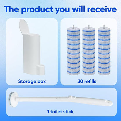 Disposable Toilet Brush and Holder Set, with 30 PCS Toilet Bowl Wand refills for Clorox.