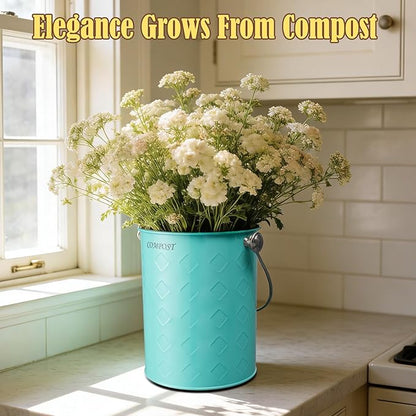 AOSION Countertop Compost Bin Kitchen,Odorless Indoor Compost Bin with Lid,Farmhouse Composter Container for Food Waste,Includes 2 Carbon Filters, Small Compost Bucket,Trash Bags (Modern, Light Green)