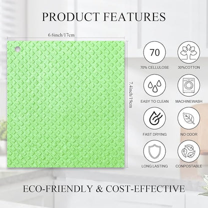 6 Packs Swedish Kitchen Dish Cloths - Reusable Paper Towels for Counters & Dishes - Eco-Friendly Cellulose Sponge Cloth (Grass Green)